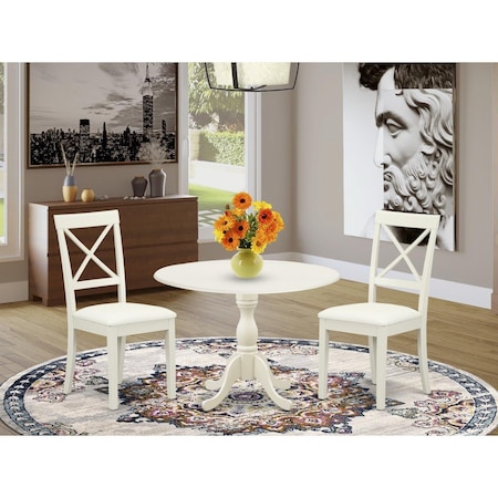 East West Furniture 3 Piece Dublin Dinning Room Table Set - Linen White DMBO3-LWH-C
